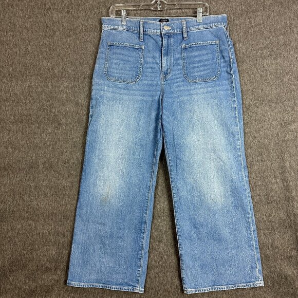 J.Crew Womens 31 Wide Leg Crop Denim Jeans Patch Pockets High Rise City Preppy - Picture 1 of 14